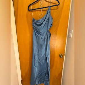 Hello Molly Elegant One-Shoulder Dress in Blue